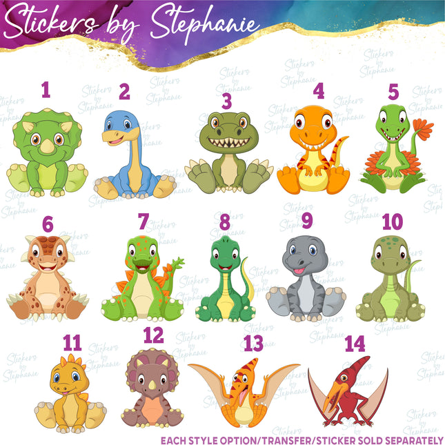 (s02A-181) Sitting Cartoon Dino Dinosaurs Iron-On Transfer or Sticker