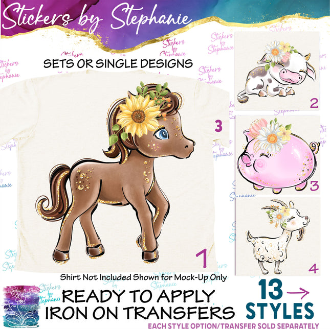 (s02A-182) Flower Floral Farm Animals Iron-On Transfer or Sticker