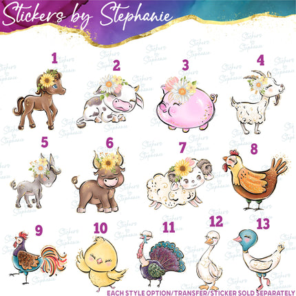 (s02A-182) Flower Floral Farm Animals Iron-On Transfer or Sticker