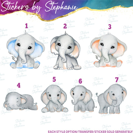 (s02A-186) Baby Boy Elephant Watercolor Iron-On Transfer or Sticker