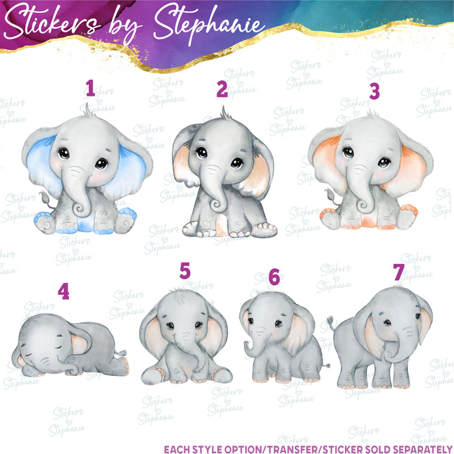 (s02A-186) Baby Boy Elephant Watercolor Iron-On Transfer or Sticker