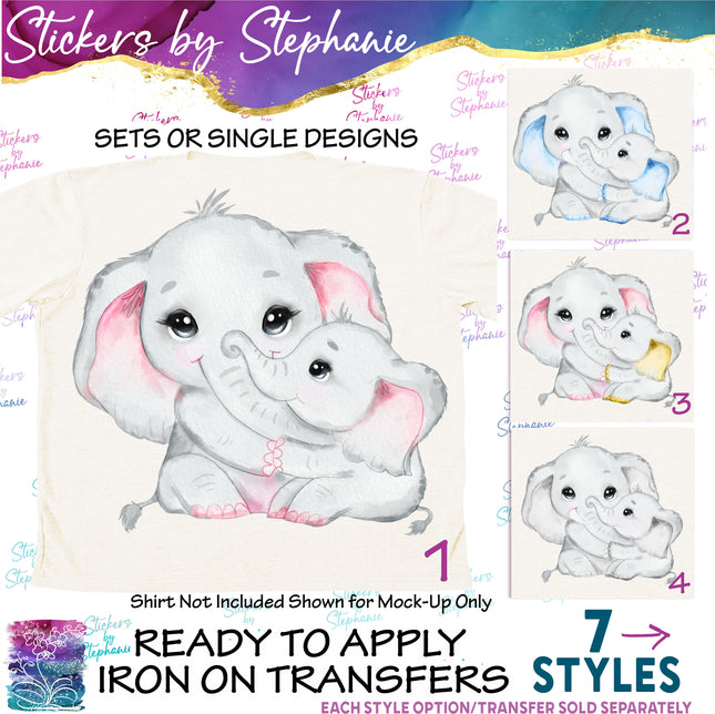 (s02A-190) Mom Dad Baby Brother Sister Elephant Iron-On Transfer or Sticker