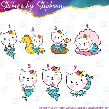 (s02A-191) Mermaid Mer Cat Kitty Iron-On Transfer or Sticker