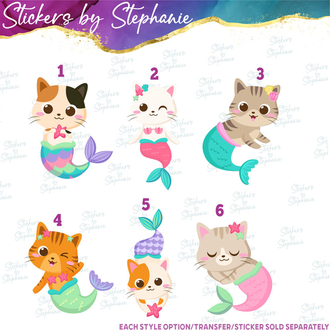 (s02A-192) Mermaid Mer Cat Kitty Iron-On Transfer or Sticker