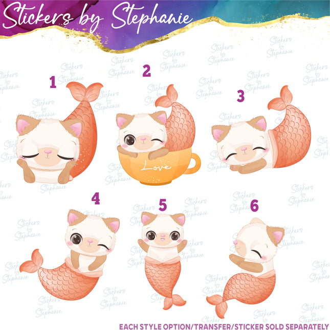 (s02A-194) Mermaid Mer Cat Kitty Iron-On Transfer or Sticker