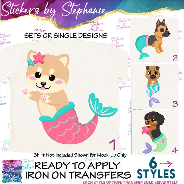 (s02A-195) Mermaid Mer Dog Puppy Iron-On Transfer or Sticker