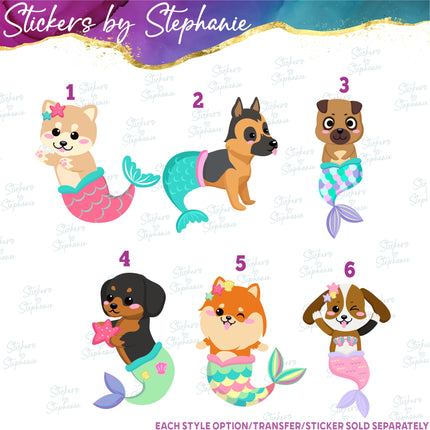 (s02A-195) Mermaid Mer Dog Puppy Iron-On Transfer or Sticker