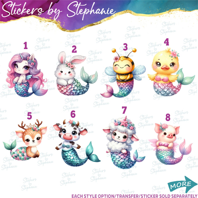 (s02A-196) Mermid Mer Animals Iron-On Transfer or Sticker