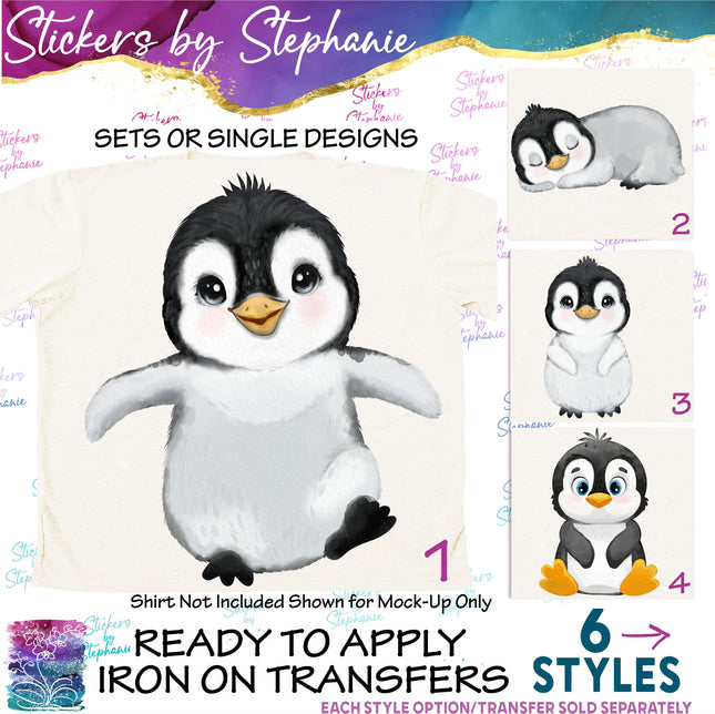 (s02A-198) Watercolor Baby Penguin Iron-On Transfer or Sticker