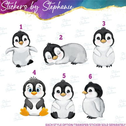 (s02A-198) Watercolor Baby Penguin Iron-On Transfer or Sticker
