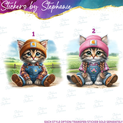 (s02A-020) Cat Boy Girl Farm Iron-On Transfer or Sticker