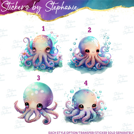(s02A-200) Watercolor Octopus Iron-On Transfer or Sticker