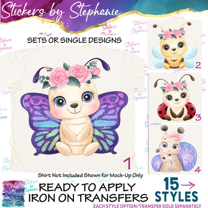 (s02A-201) Baby Butterfly Bee Ladybug Snails Flowers Iron-On Transfer or Sticker