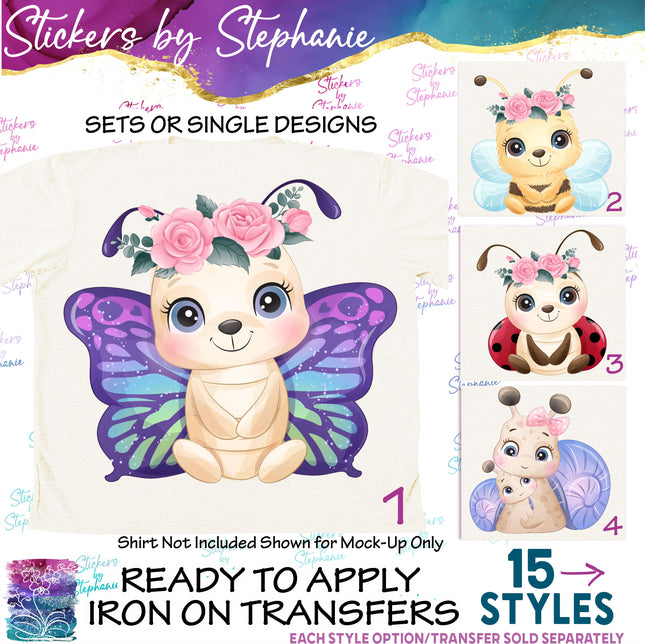 (s02A-201) Baby Butterfly Bee Ladybug Snails Flowers Iron-On Transfer or Sticker