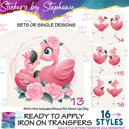 (s02A-203) Flamingo Flowers Iron-On Transfer or Sticker