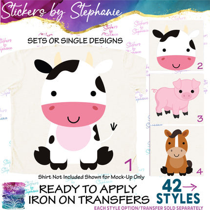 (s02A-204) Cartoon Farm Animals Iron-On Transfer or Sticker