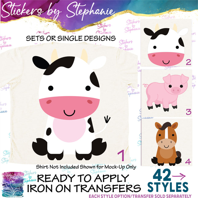 (s02A-204) Cartoon Farm Animals Iron-On Transfer or Sticker