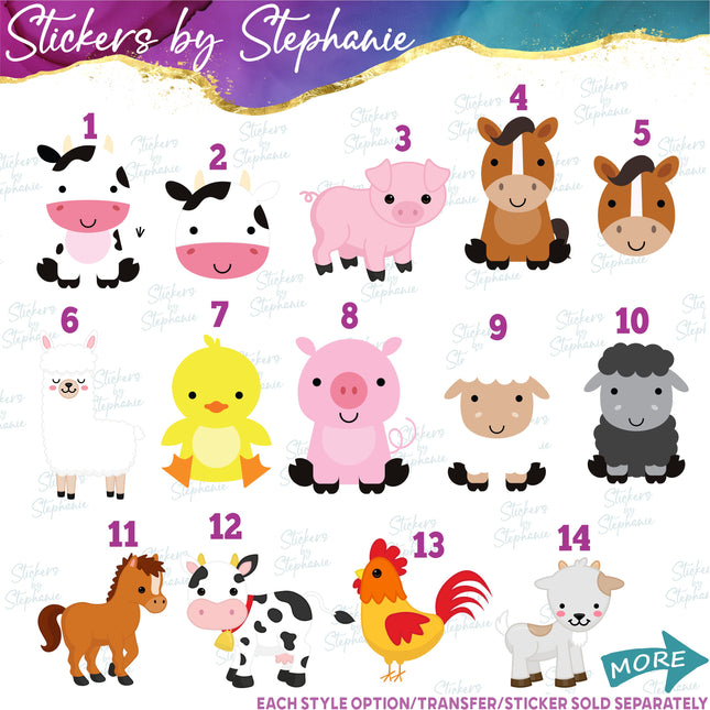 (s02A-204) Cartoon Farm Animals Iron-On Transfer or Sticker