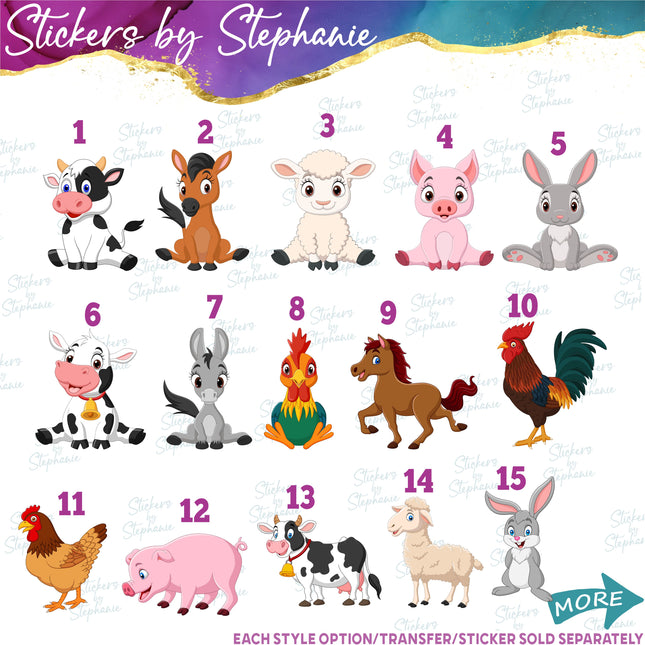 (s02A-205) Cartoon Sitting Farm Animals Iron-On Transfer or Sticker