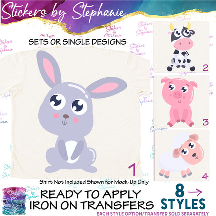 (s02A-206) Cartoon Farm Animals Iron-On Transfer or Sticker