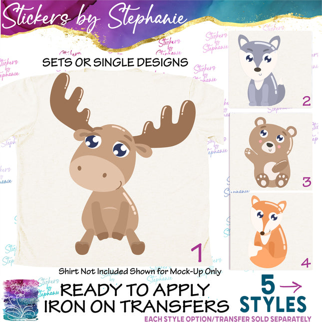 (s02A-207) Cartoon Forest Woodland Animals Iron-On Transfer or Sticker