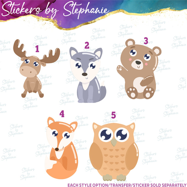 (s02A-207) Cartoon Forest Woodland Animals Iron-On Transfer or Sticker