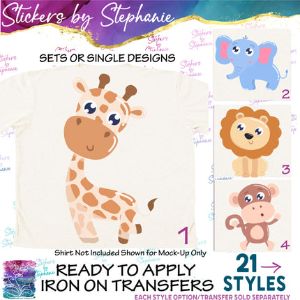 (s02A-208) Cartoon Safari Animals Iron-On Transfer or Sticker