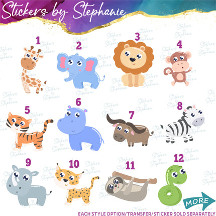 (s02A-208) Cartoon Safari Animals Iron-On Transfer or Sticker