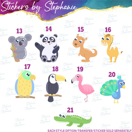 (s02A-208) Cartoon Safari Animals Iron-On Transfer or Sticker