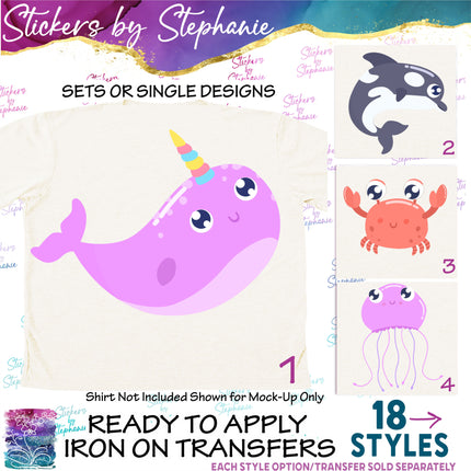(s02A-209) Cartoon Ocean Water Animals Iron-On Transfer or Sticker