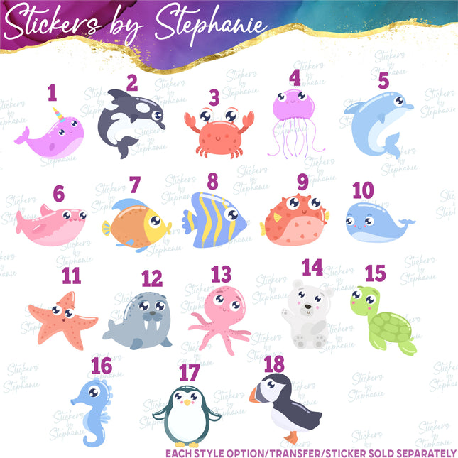 (s02A-209) Cartoon Ocean Water Animals Iron-On Transfer or Sticker