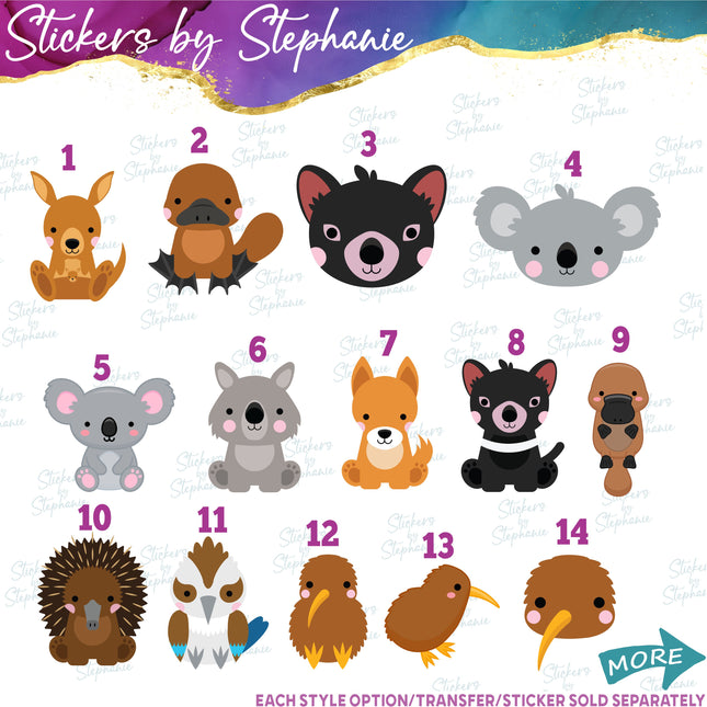 (s02A-210) Australian Animals Iron-On Transfer or Sticker