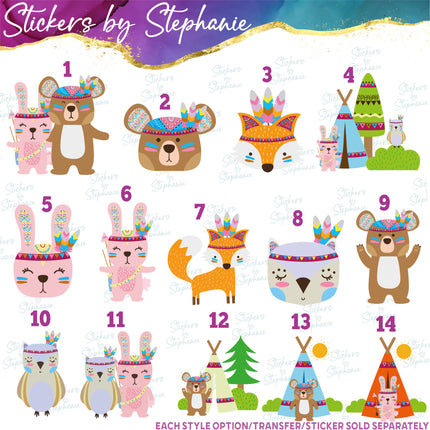 (s02A-212) Tribal Forest Woodland Animals Iron-On Transfer or Sticker