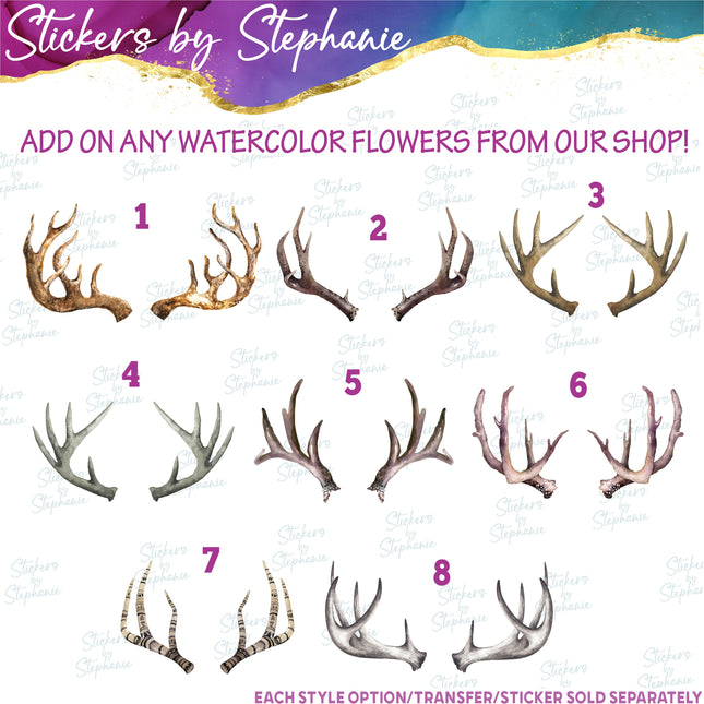 (s02A-213) Watercolor Deer Antlers Iron-On Transfer