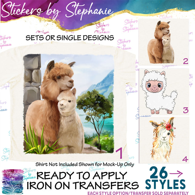 (s02A-222) Llama Alpaca Illustrated Iron-On Transfer