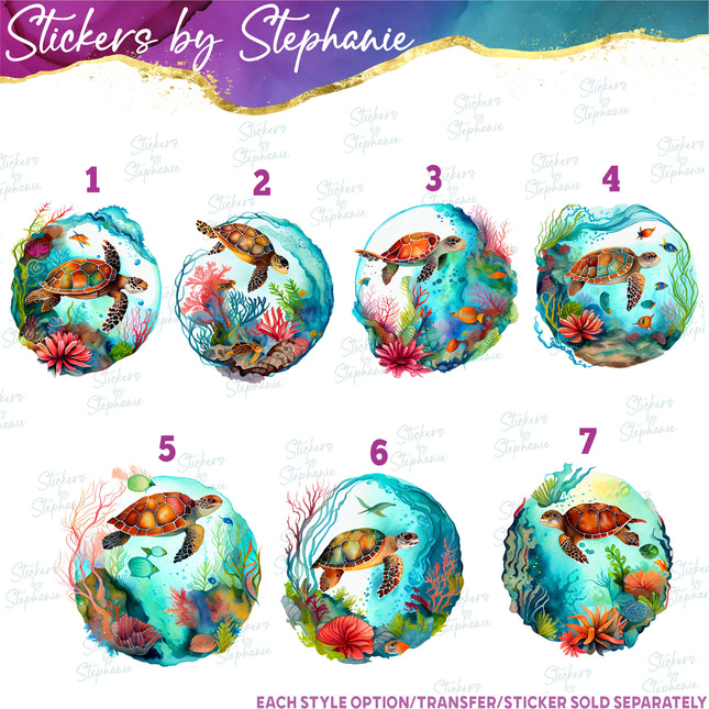 (s02A-223) Sea Turtle Oceanscape Iron-On Transfer or Sticker