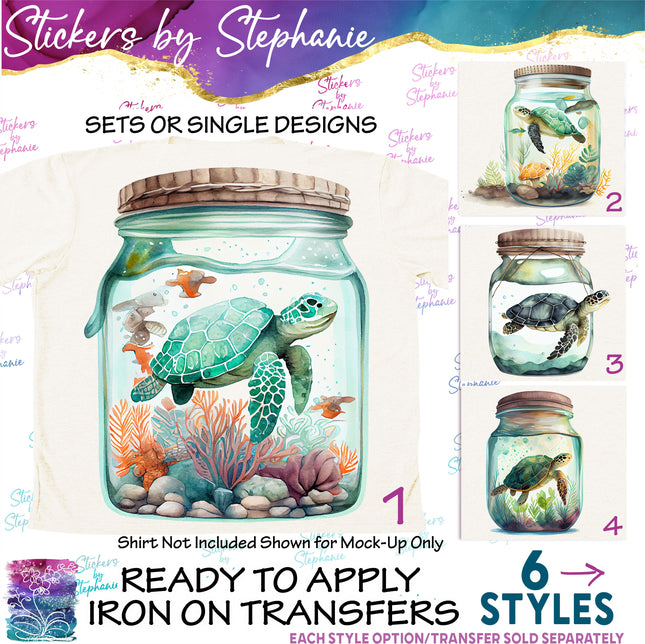 (s02A-224) Sea Turtle in Jar Iron-On Transfer or Sticker