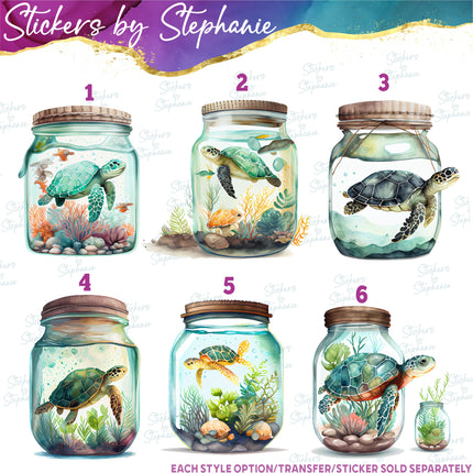 (s02A-224) Sea Turtle in Jar Iron-On Transfer or Sticker