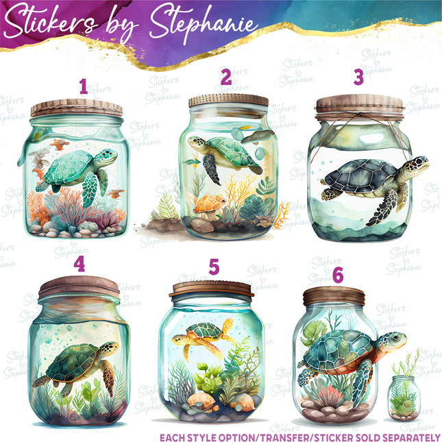 (s02A-224) Sea Turtle in Jar Iron-On Transfer or Sticker