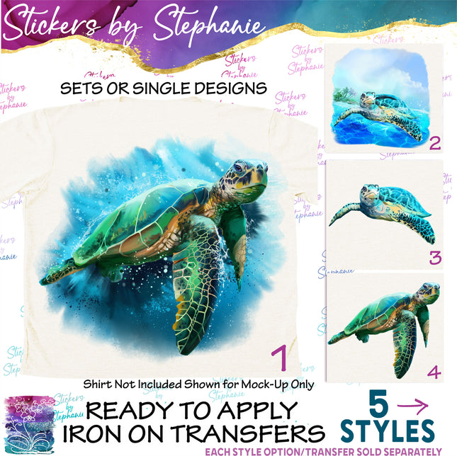 (s02A-225) Sea Turtle Illustrated Iron-On Transfer or Sticker