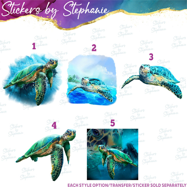 (s02A-225) Sea Turtle Illustrated Iron-On Transfer or Sticker