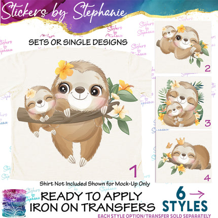 (s02A-228) Mama & Baby Sloth Iron-On Transfer or Sticker