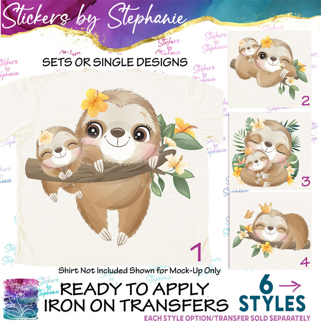 (s02A-228) Mama & Baby Sloth Iron-On Transfer or Sticker