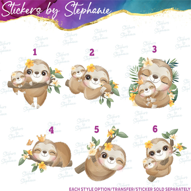 (s02A-228) Mama & Baby Sloth Iron-On Transfer or Sticker