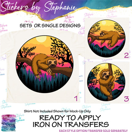 (s02A-229) Sloth Retro Sunset Iron-On Transfer