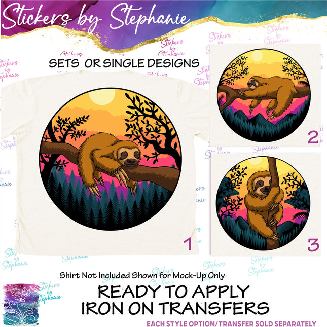 (s02A-229) Sloth Retro Sunset Iron-On Transfer