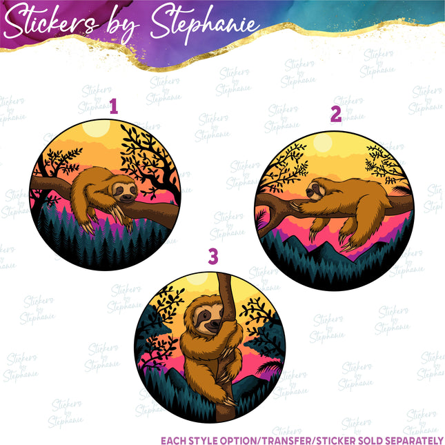 (s02A-229) Sloth Retro Sunset Iron-On Transfer