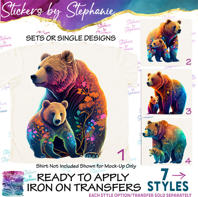 (s02A-023) Bear Mama Baby Colorful Iron-On Transfer or Sticker