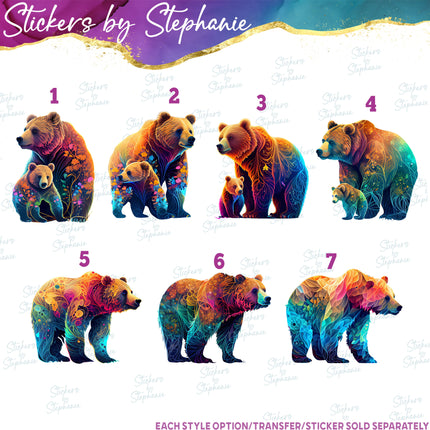 (s02A-024) Bear Colorful Iron-On Transfer or Sticker