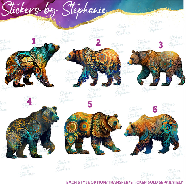 (s02A-025) Colorful Bear Iron-On Transfer or Sticker
